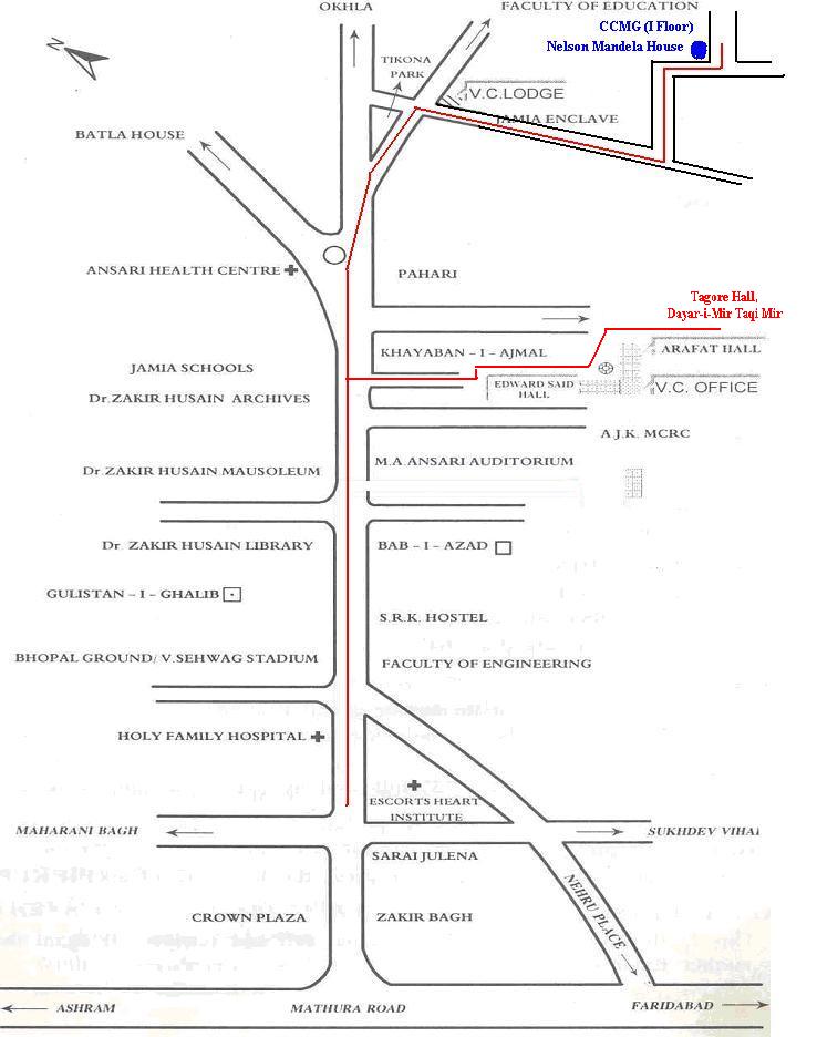 Route to Tagore Hall, CCMG, JMI.