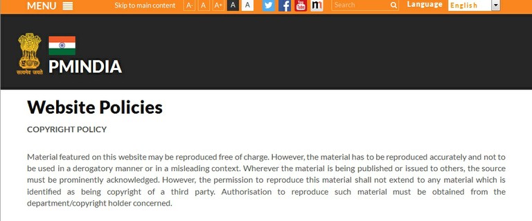 PMIndia website copyright policy