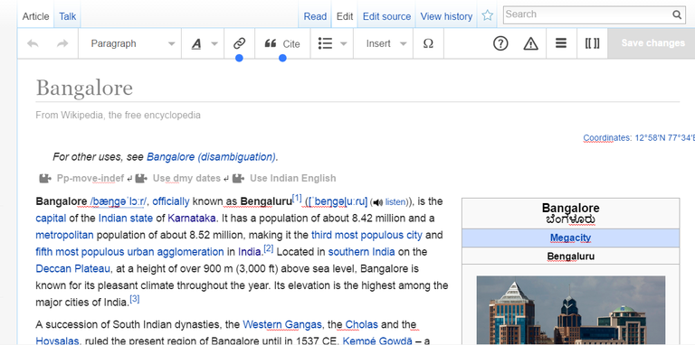 visual editor of wikipedia screenshot