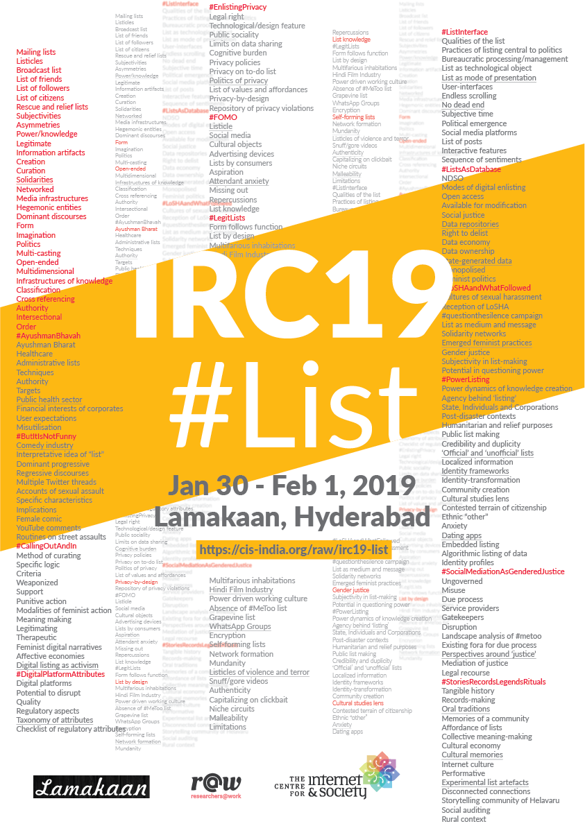  Internet Researchers' Conference 2019 (IRC19): #List, Jan 30 - Feb 1, Lamakaan